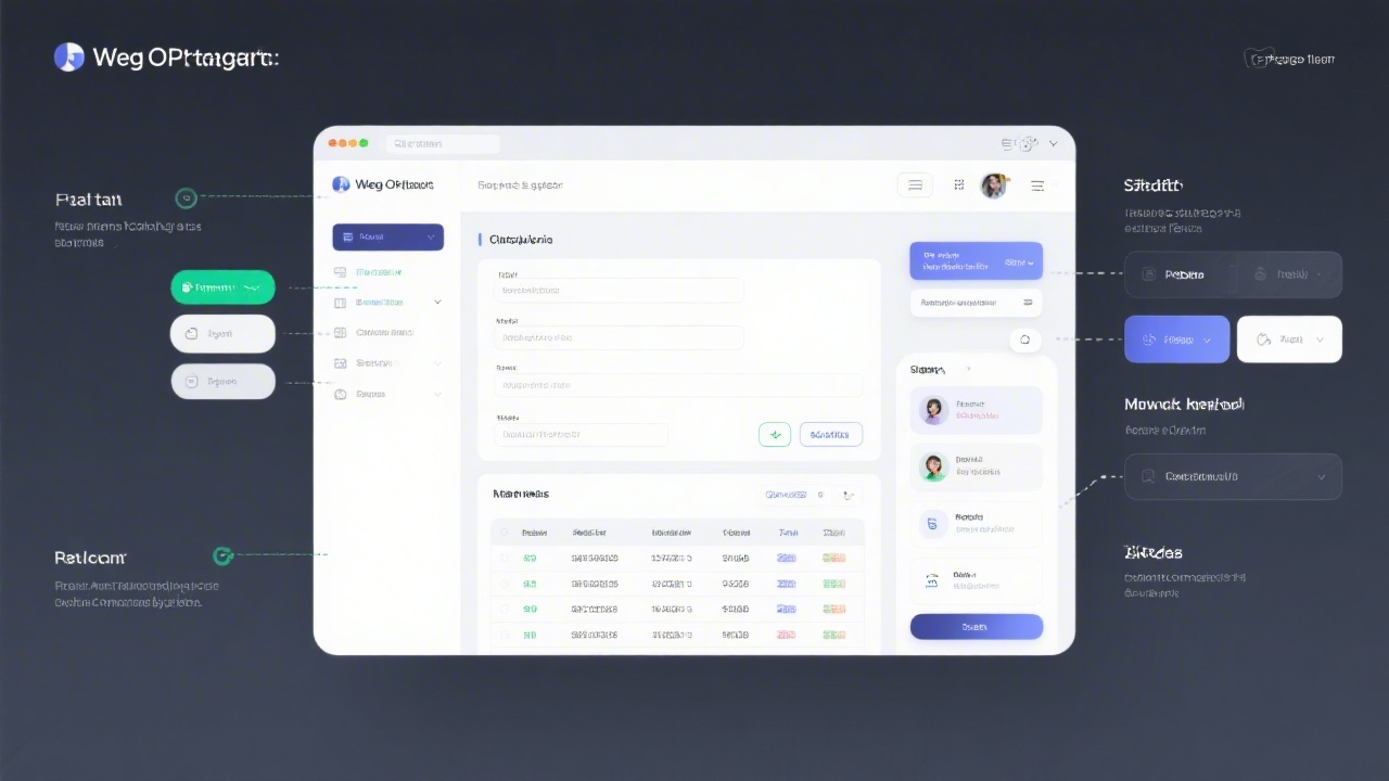 Web portal layout with a structured sidebar, form components, and data tables, illustrating a mature component system and clear interaction states.